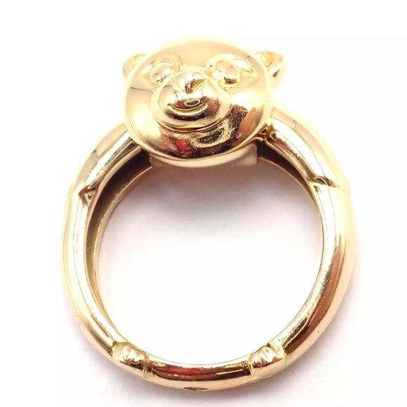Authentic! Van Cleef & Arpels 18k Yellow Gold Teddy Bear Band Ring Pendant - Picture 7 of 11